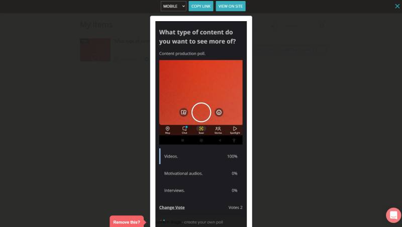 Превью опроса в Opinion Stage: мобильный и десктоп вид