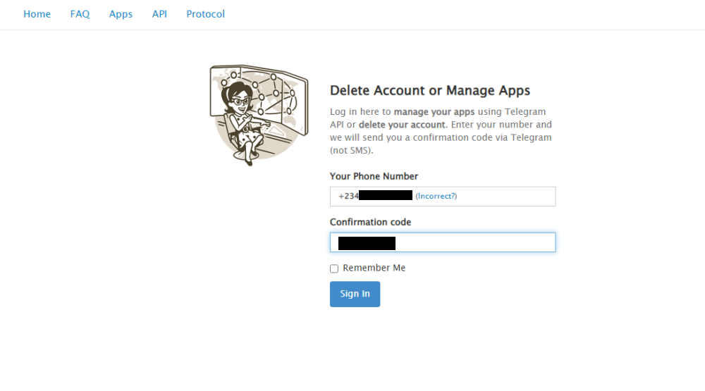 Telegram enter Confirmation Code