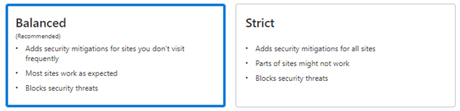 Выбор режима безопасности: Balanced или Strict