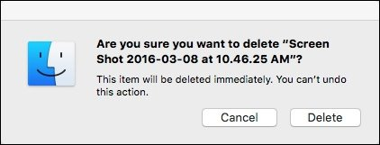 Подтверждение: диалоговое окно 'Удалить' в macOS