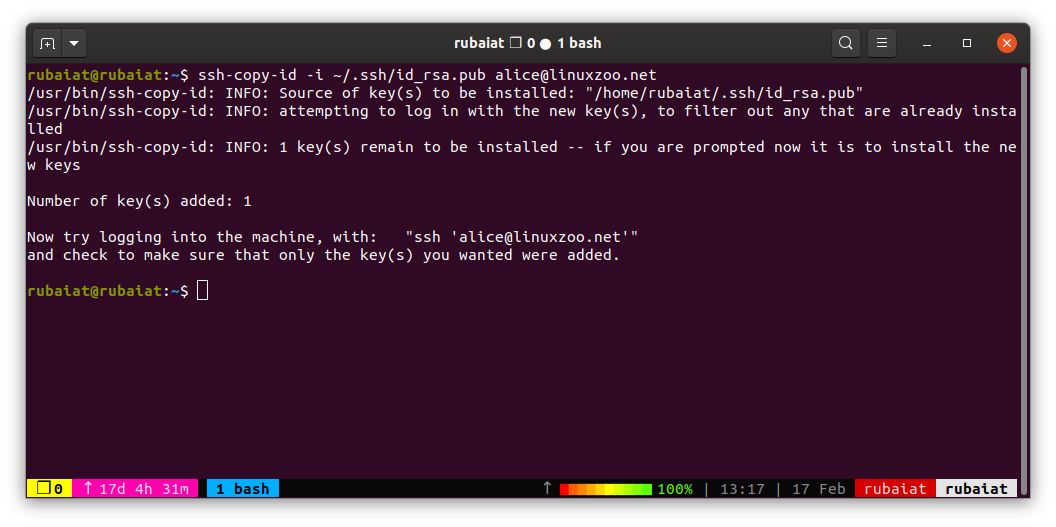 Использование ssh-copy-id в терминале для установки SSH ключа на сервере