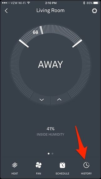 График использования за 10 дней в приложении Nest с цветовой маркировкой нагрева и охлаждения