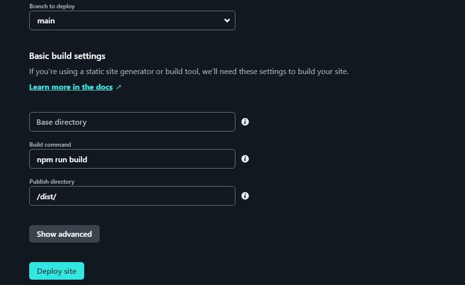 Настройки сборки на Netlify