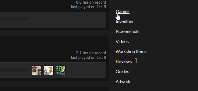 Страница игр профиля Steam в браузере