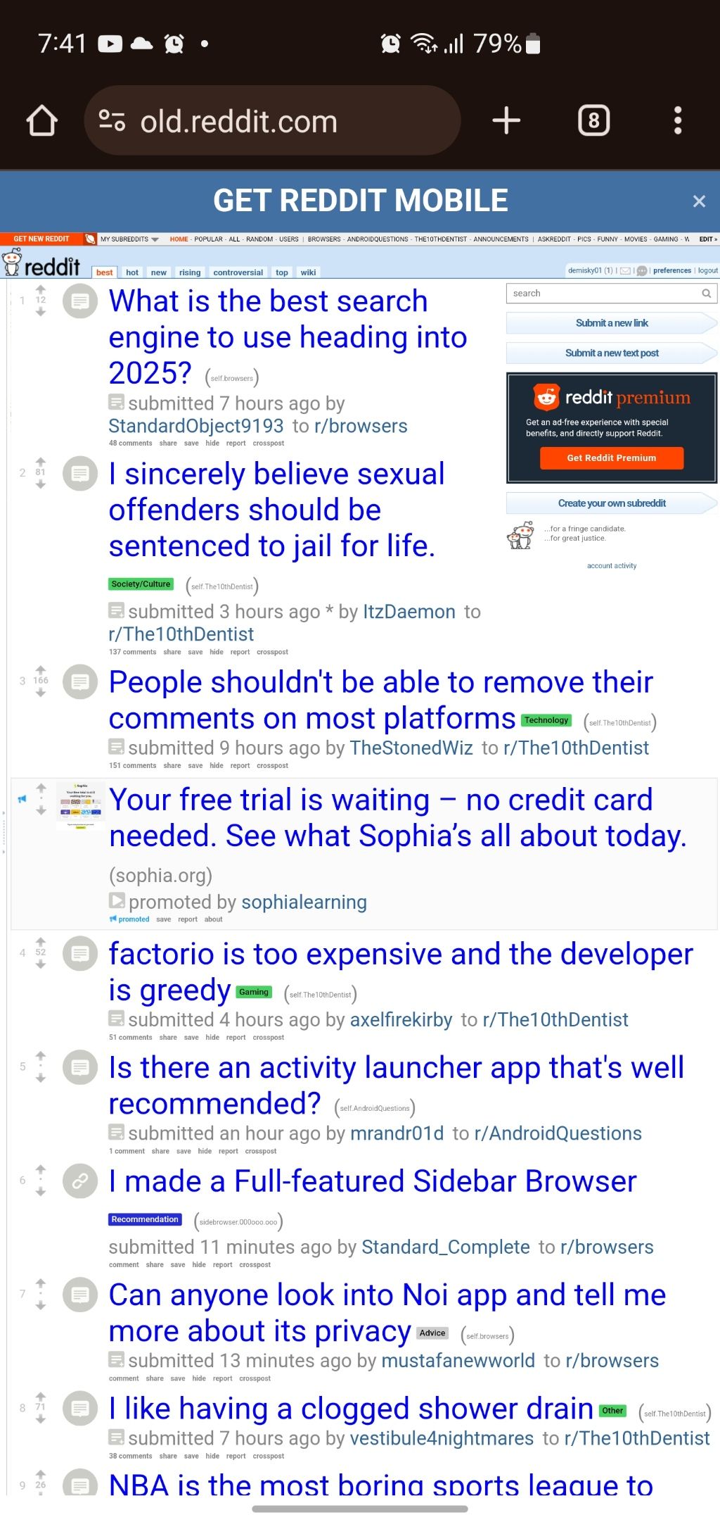Главная страница Reddit на old.reddit.com