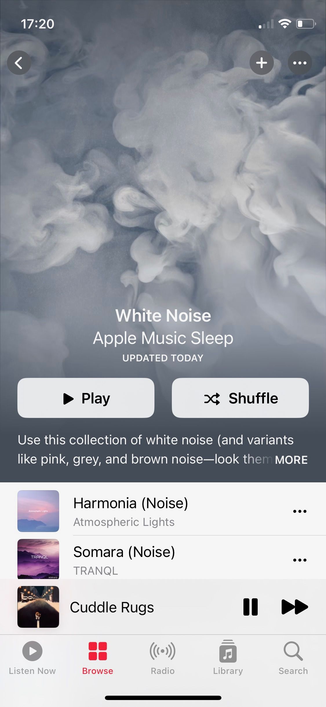 Скриншот плейлиста White Noise в Apple Music Wellbeing