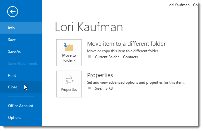 Закрытие окна редактирования контакта