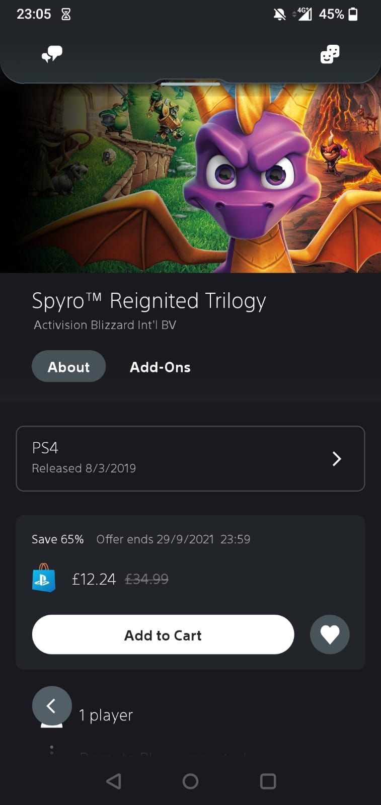Spyro Reignited Trilogy в списке желаемого в приложении PlayStation