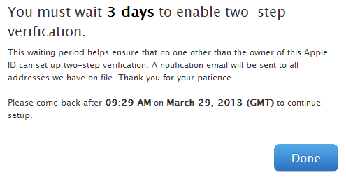 Экран подтверждения после трёхдневной паузы