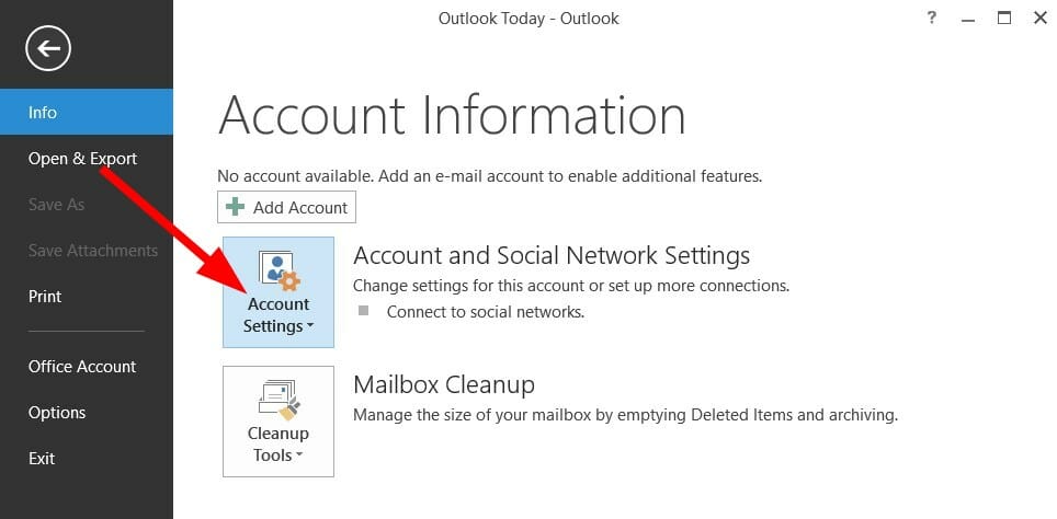 account settings outlook disconnected error