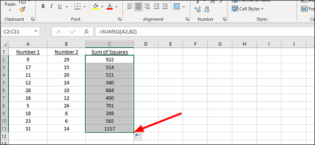 Перетащите маркер заполнения вниз, чтобы распространить формулу