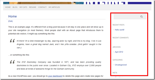 Скриншот: список доступных виджетов и область активных виджетов