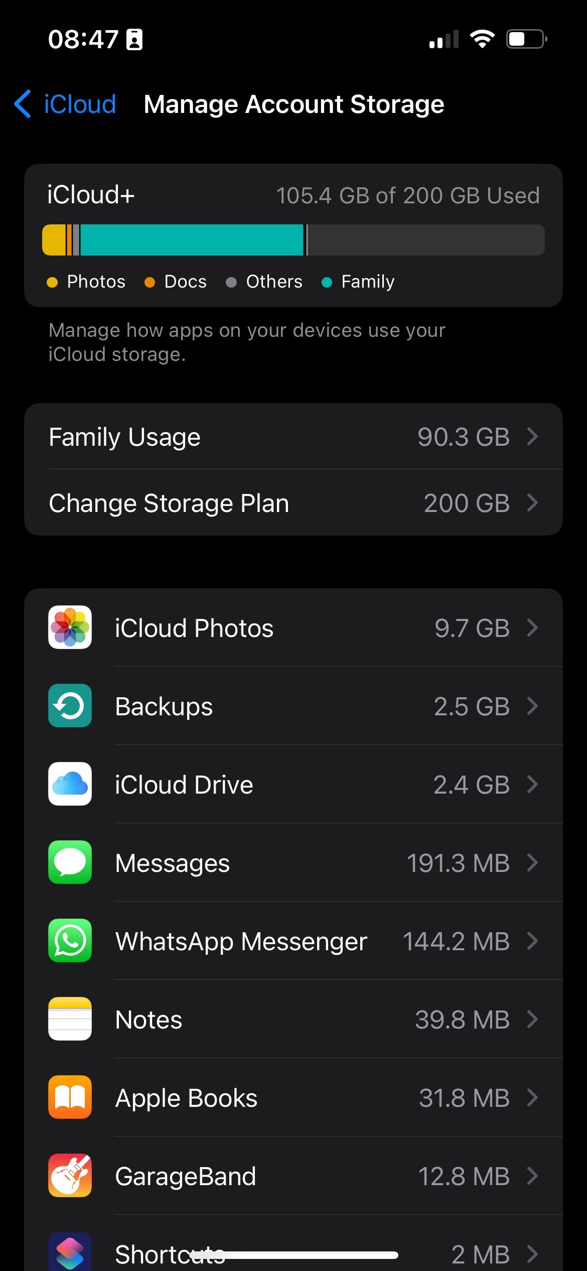 Управление хранилищем iCloud в настройках iOS
