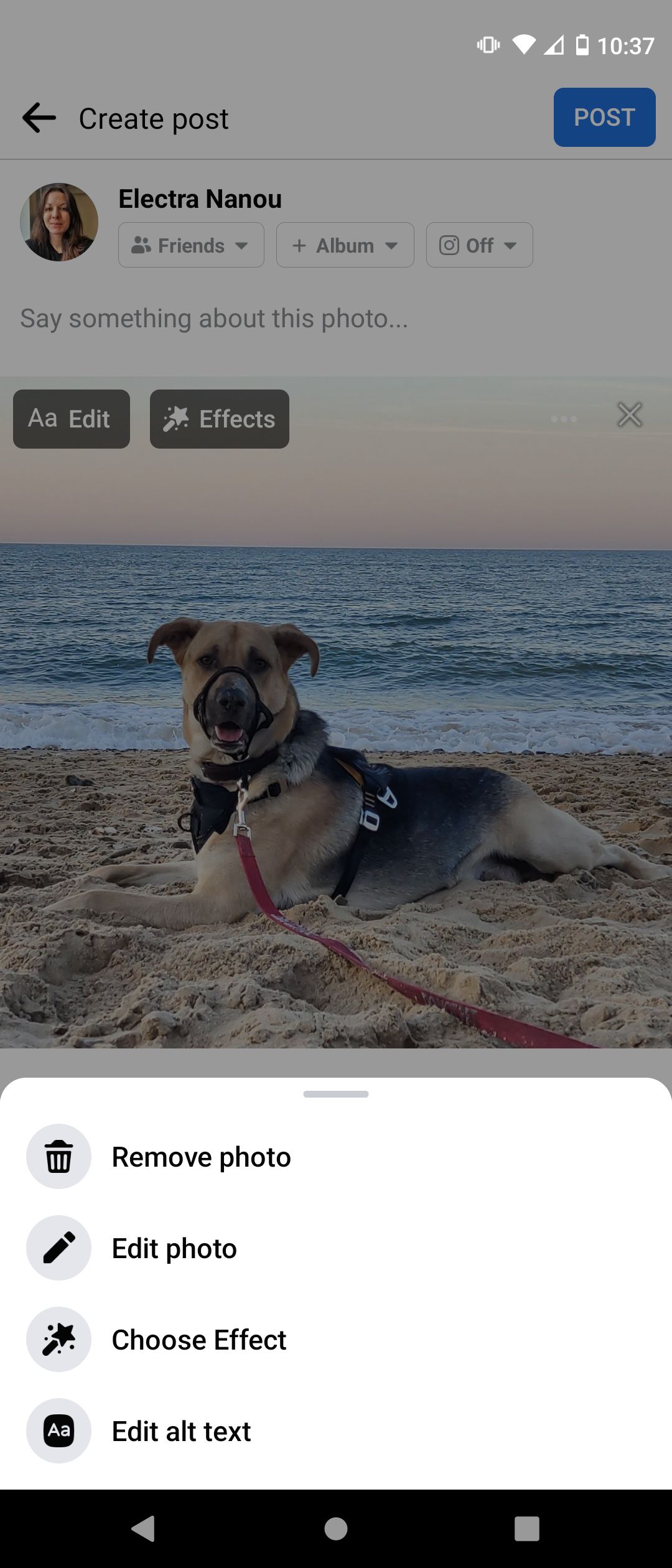 Параметры меню Фото в посте на Facebook