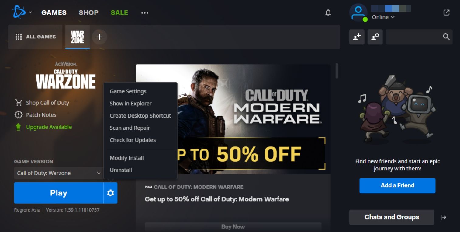 Check for Updates option in the Gear icon