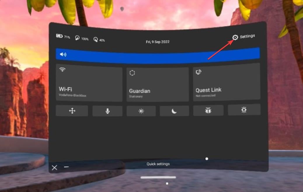 Раздел Настройки в Oculus Quest
