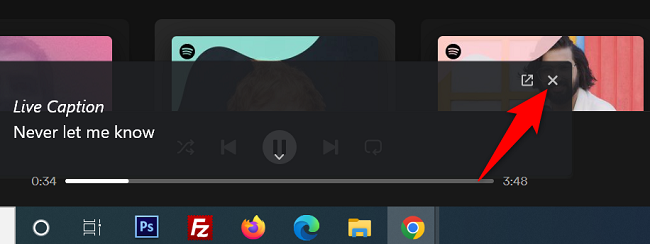 Нажмите «X» в правом верхнем углу окна субтитров.