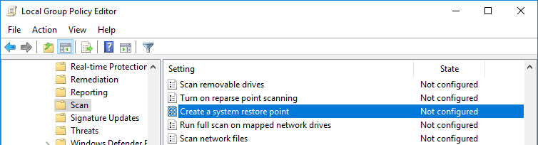Открыть редактор групповой политики и перейти к параметрам сканирования Защитника