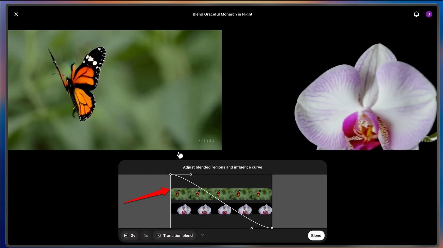 비디오 라이브러리에서 클립 선택 화면