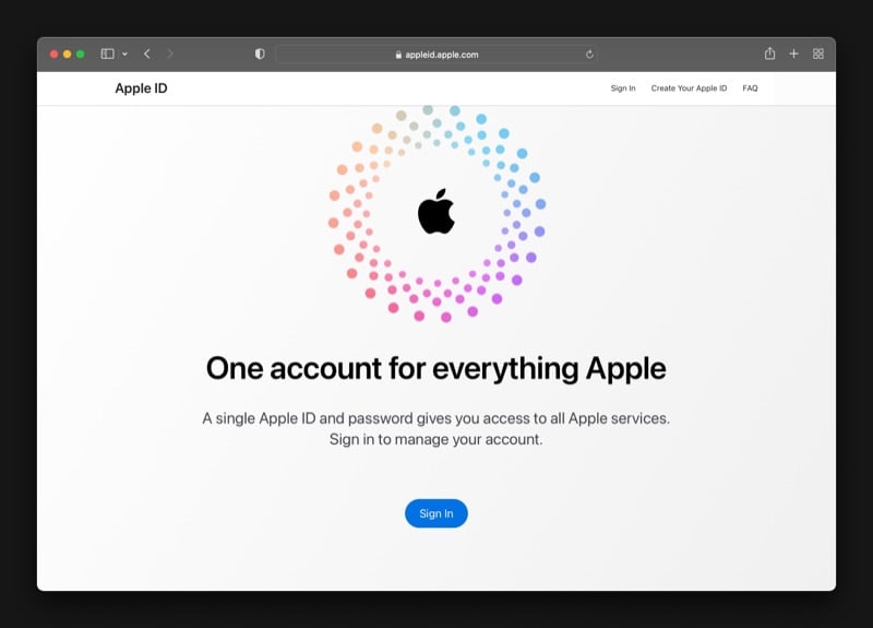 Страница учётной записи Apple ID