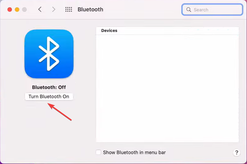 Кнопка включения Bluetooth в macOS