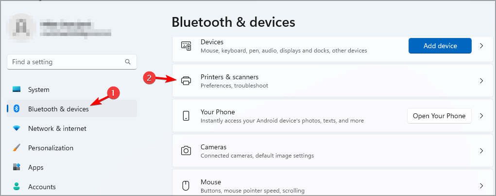 Скриншот: раздел «Принтеры и сканеры» в Параметрах