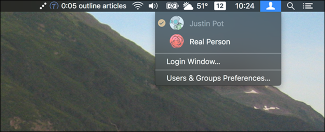 Параметры отображения значка Быстрой смены пользователя