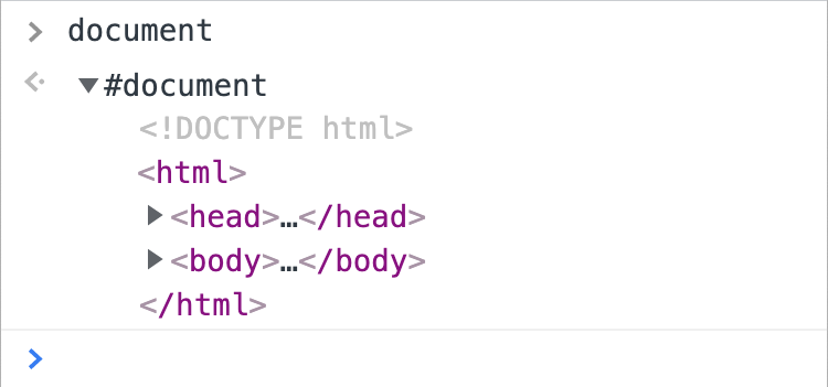 Консоль JavaScript с отображением объекта document