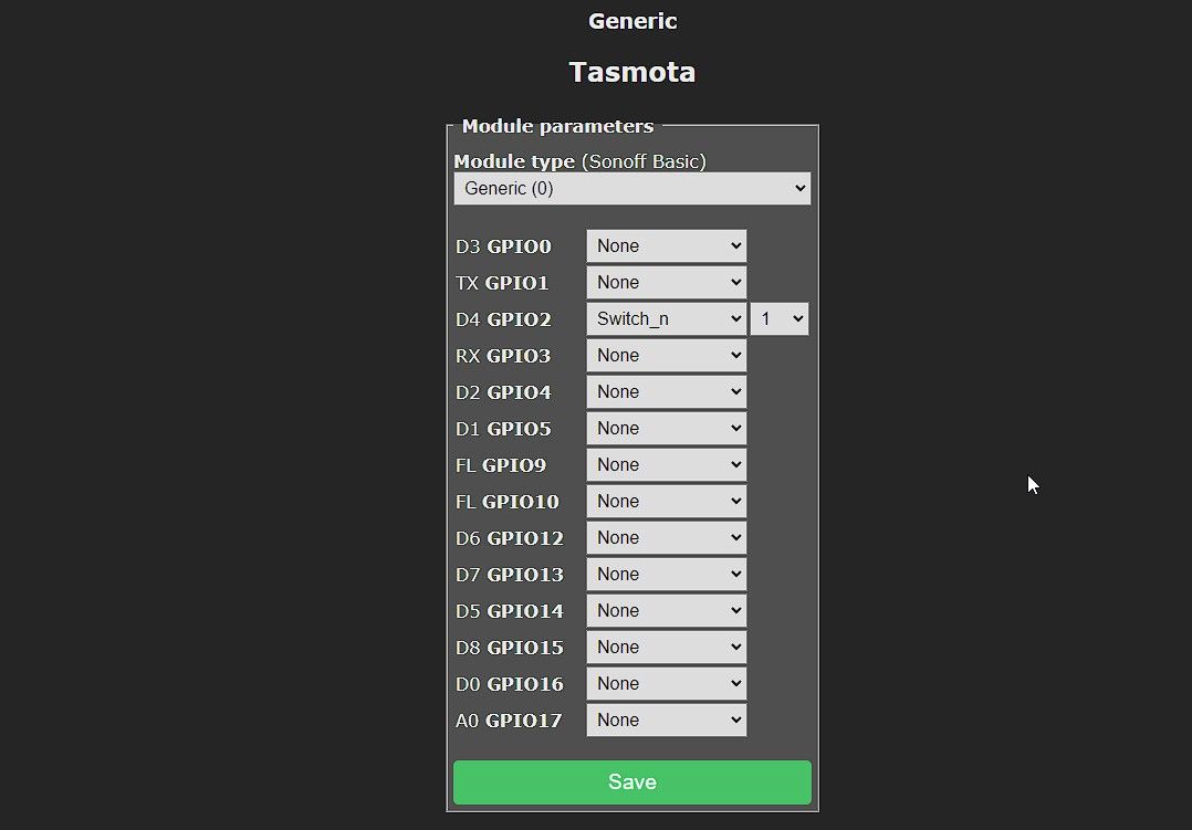 Настройка модуля датчика движения в Tasmota Web UI