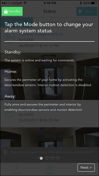 Интерфейс приложения Abode с таймлайном событий