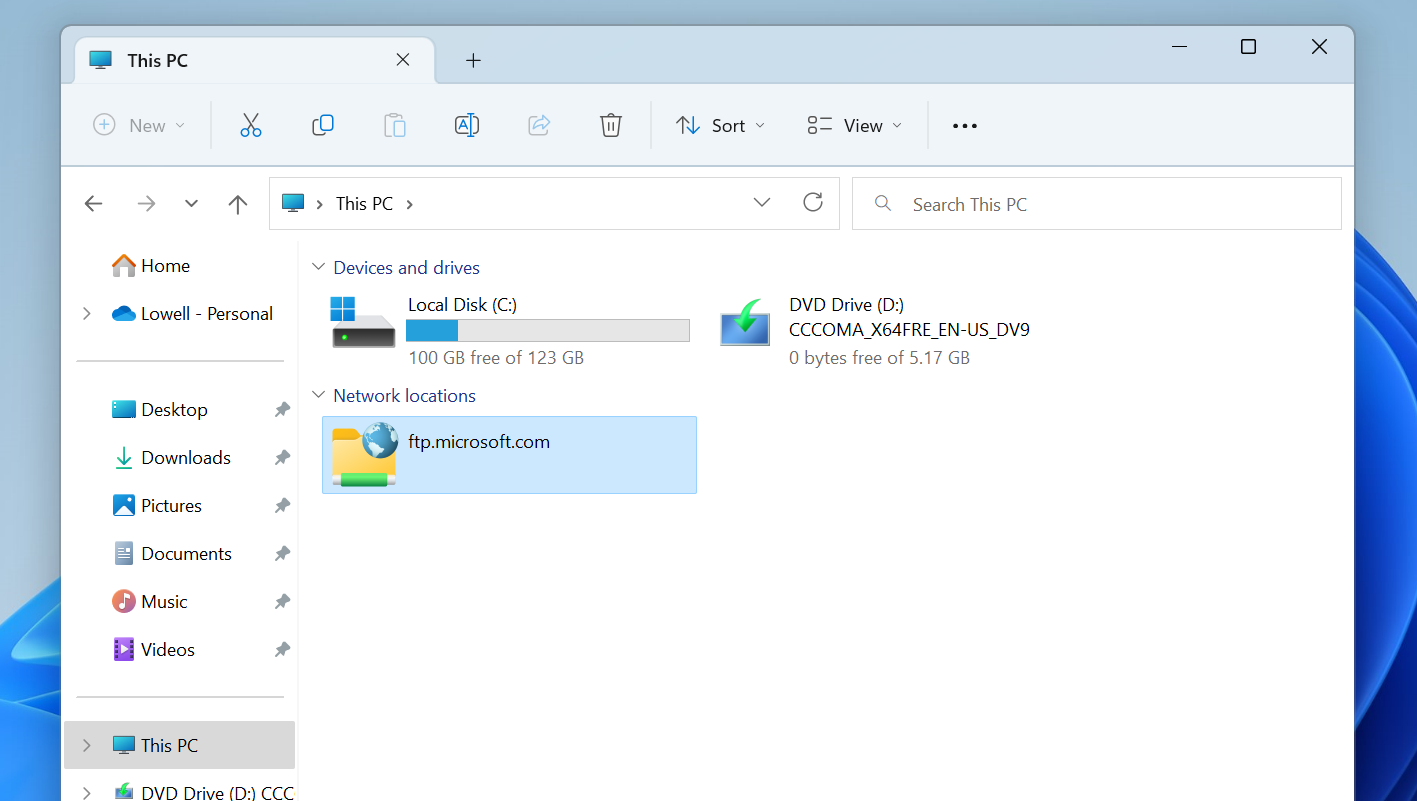 FTP‑сайт отображается в Проводнике Windows 11