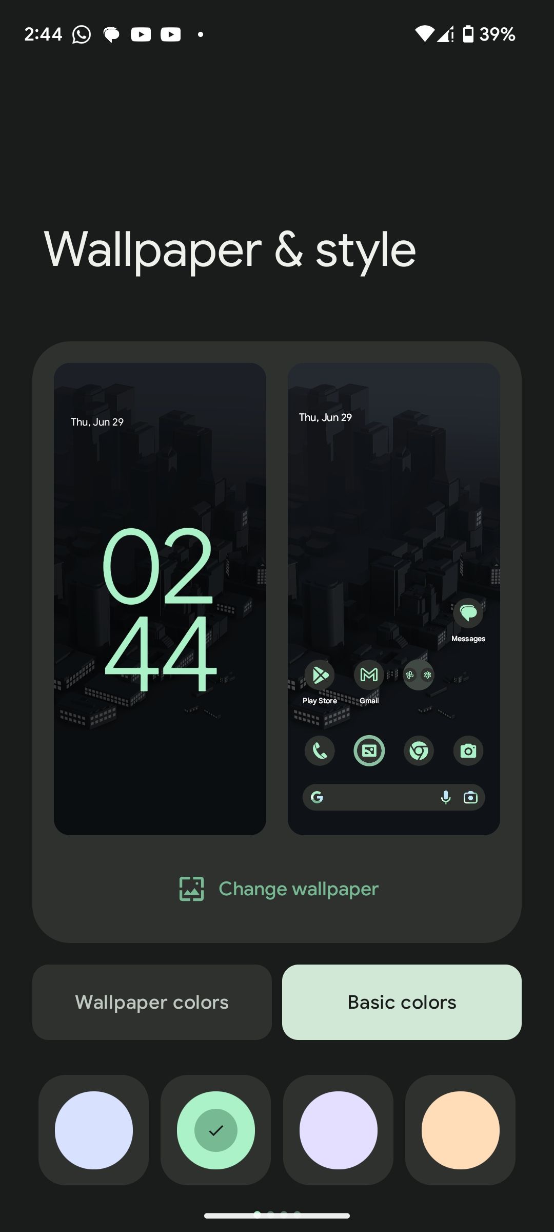 Android wallpaper and style customization page