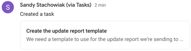 Задача отображается в истории чата комнаты