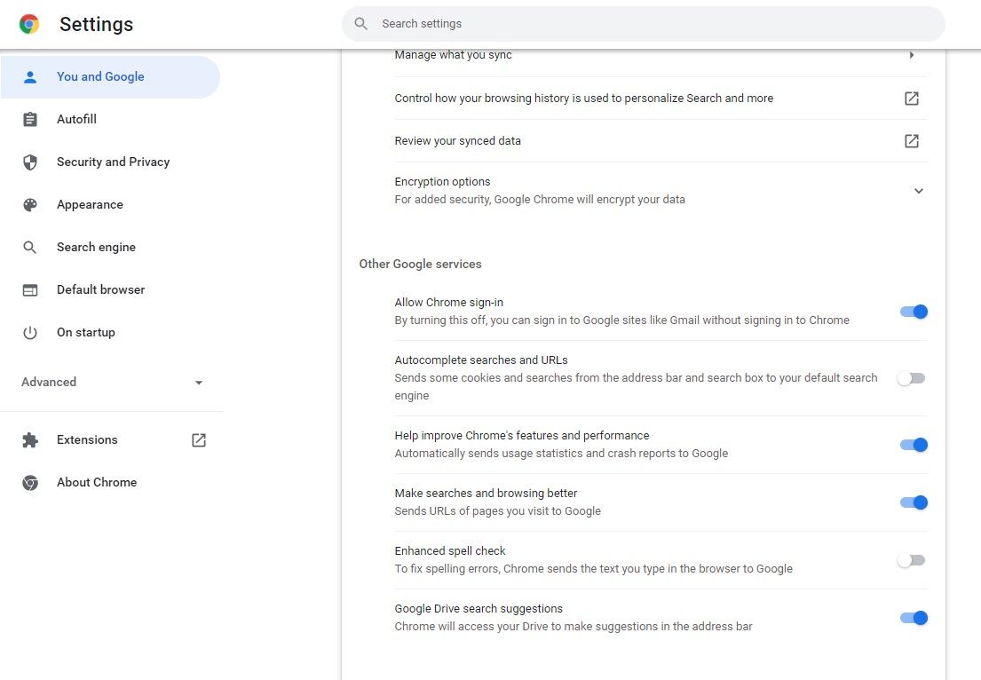 Отключение автозаполнения в настройках Chrome