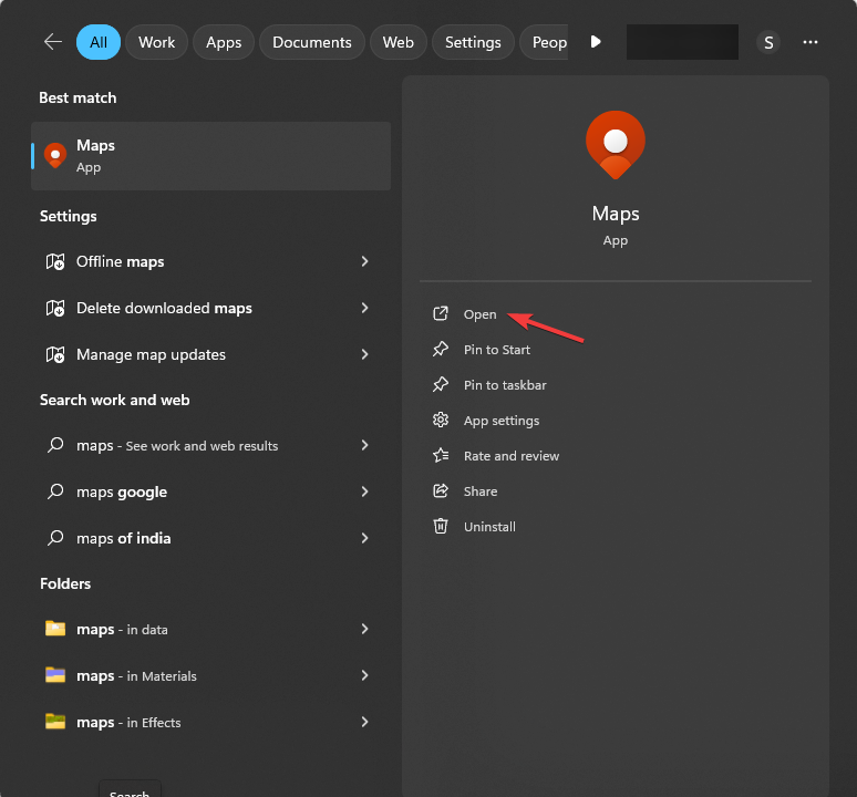 Открыть приложение «Карты» в Windows 11