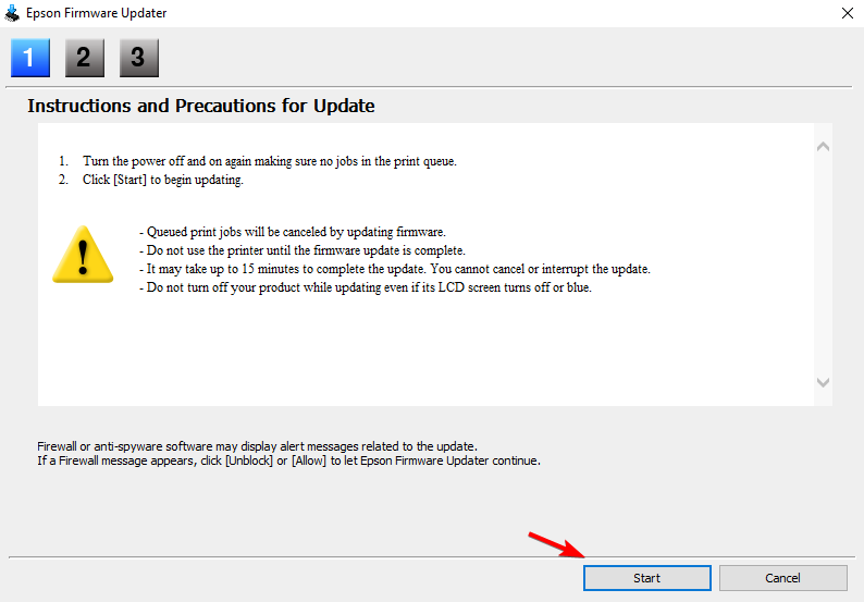 Кнопка 'Запустить' для установки прошивки в приложении принтера