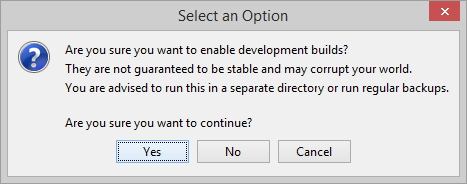 Предупреждение о нестабильности при включении экспериментальных сборок