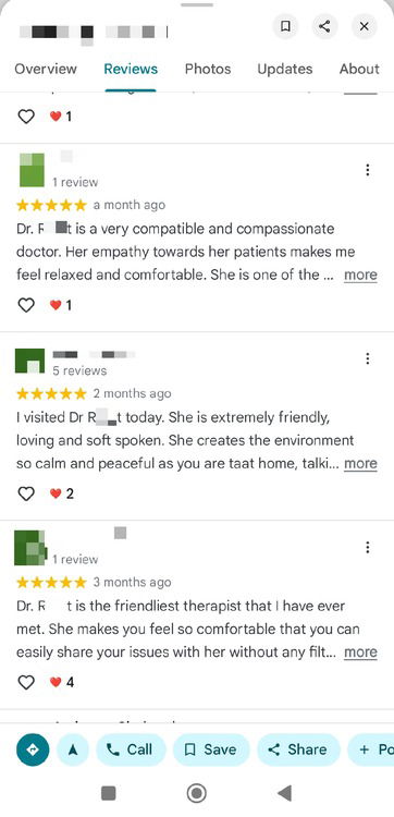 Список отзывов в Google Maps с одинаковой структурой фраз