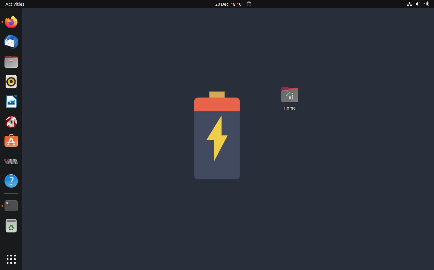 Ubuntu с обоями, на которых изображён заряжающийся аккумулятор