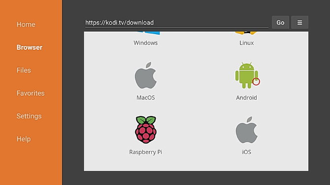Загрузка Kodi через Downloader