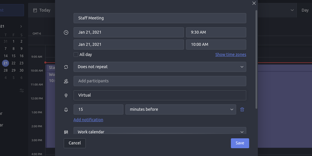 Creating an Event in ProtonCalendar