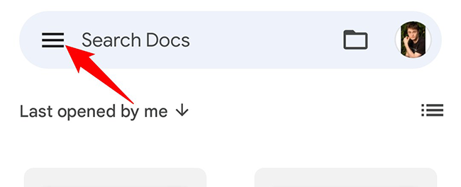 Откройте меню приложения Google Docs.