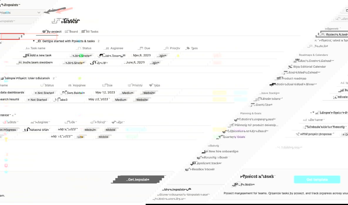 Шаблон Projects и Tasks в Notion