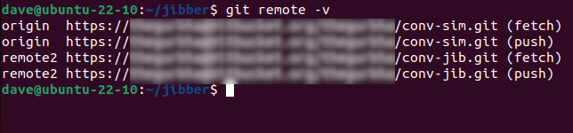 Список удалённых репозиториев с git remote -v