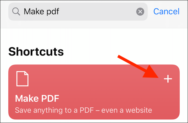 Добавьте ярлык Make PDF из поиска