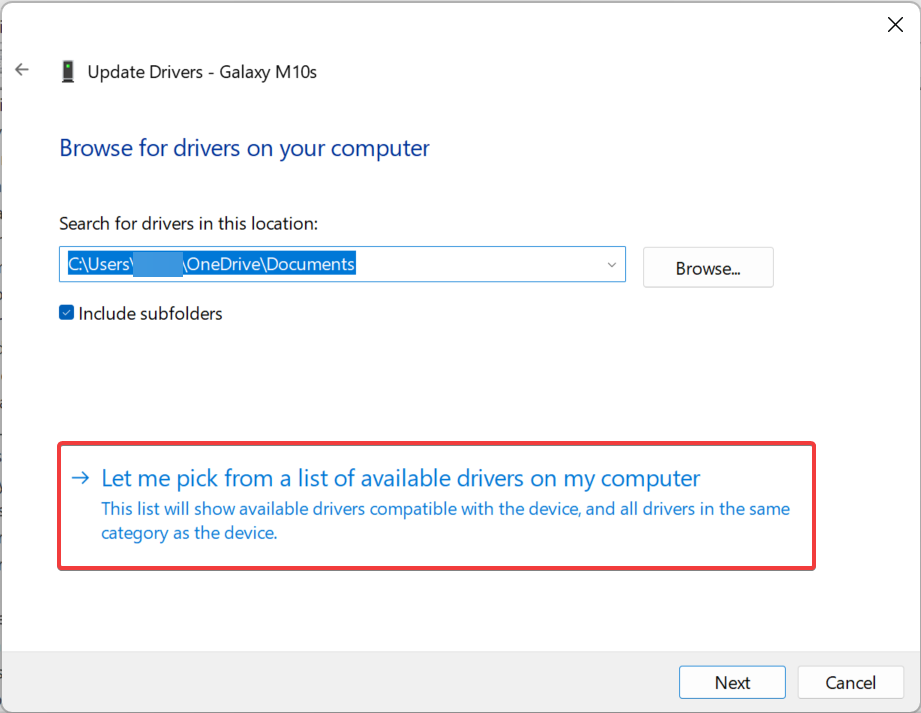 Выбор драйвера из списка на компьютере