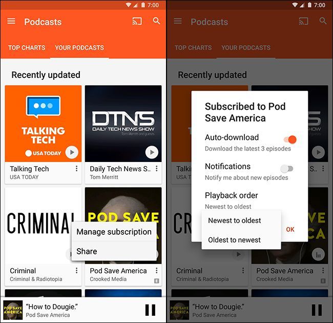 Поиск подкастов в приложении Google Play Music