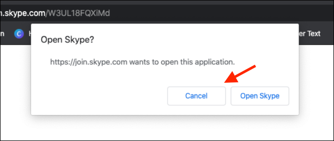 Откройте Skype из всплывающего окна браузера
