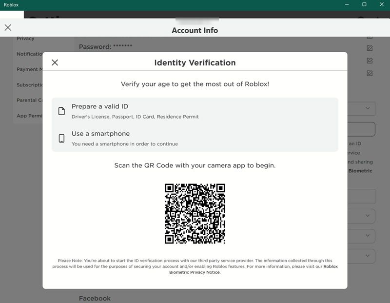 Roblox generating QR code for identification purposes.