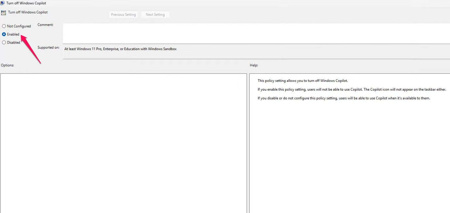Опция Enabled в Редакторе групповой политики